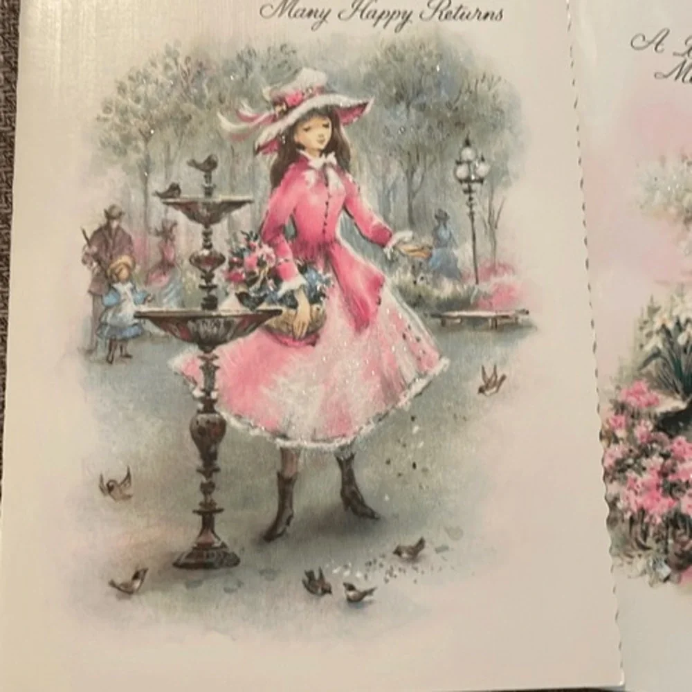 Vintage 1950s Coronation Collection Glitter‎ Birthday Cards Lot of 4 Parchment